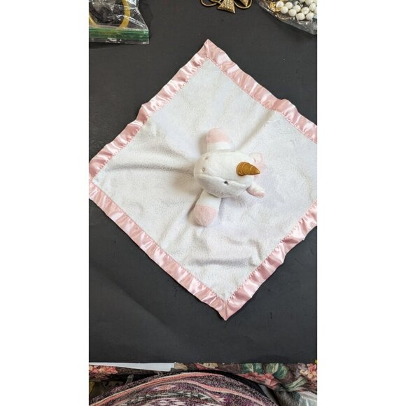 Cloud Island Pink White Unicorn Baby Sparkle Satin Trim Security Lovey plush - Picture 5 of 9